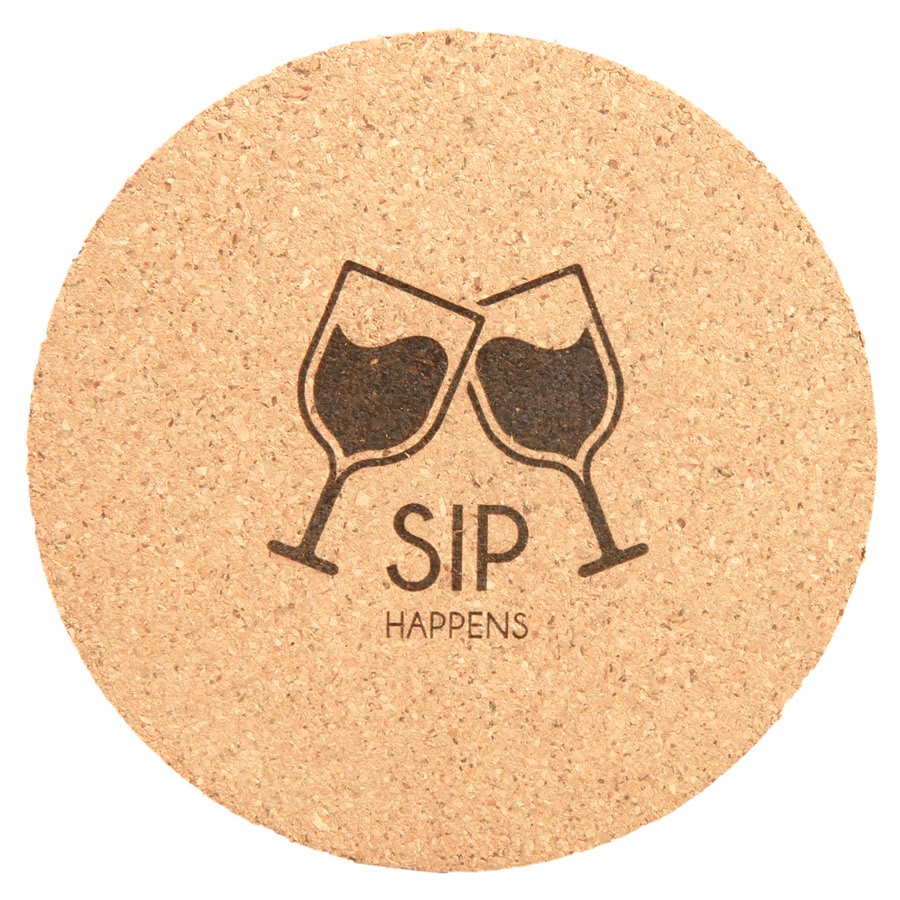 Round 4" laser engraved custom logo cork coaster
