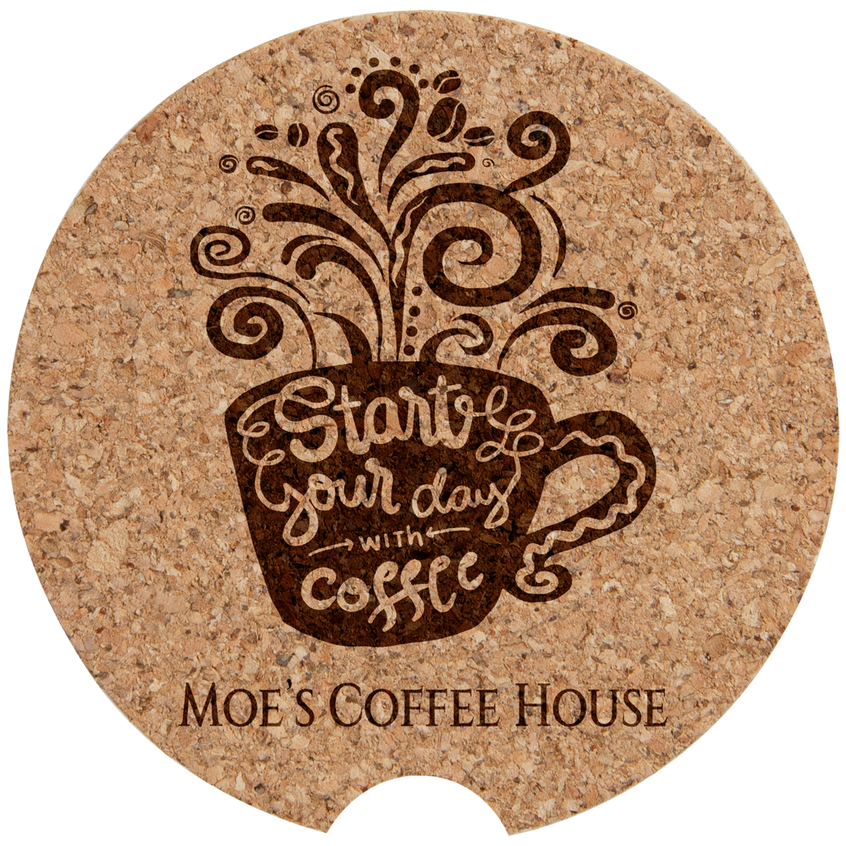 Car Coaster 2 1 and 2" laser engraved custom logo cork coaster