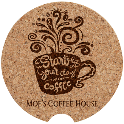 Car Coaster 2 1 and 2" laser engraved custom logo cork coaster