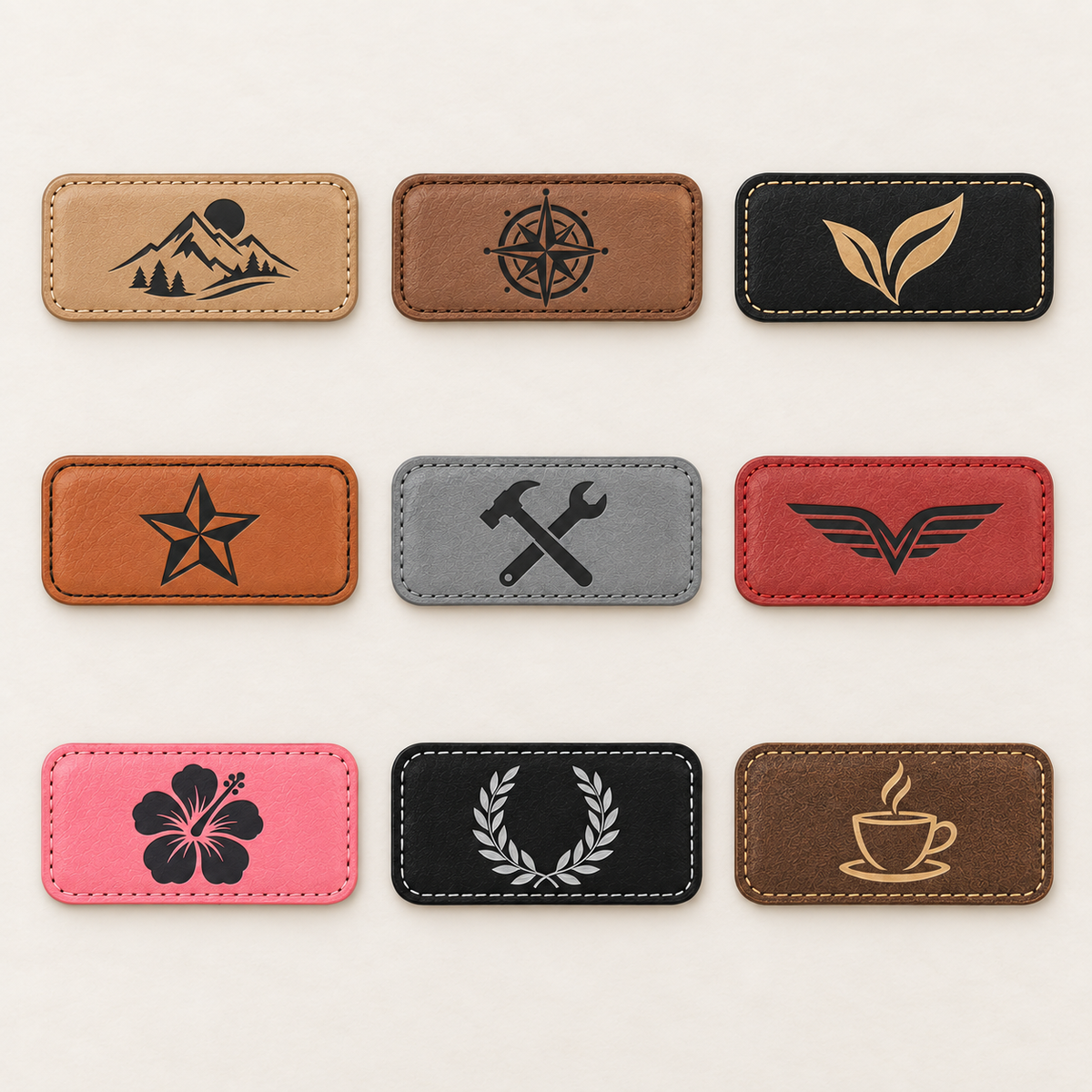 Engraved Slim Round Corner Leatherette Name Badge with Magnet, 3 1/4" x 1 1/4", Custom Name Tag with Logo