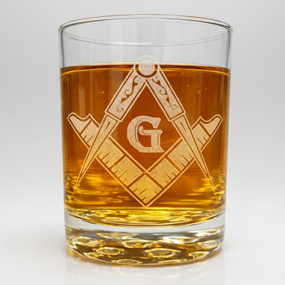 Personalized laser engraved masonic whiskey bourbon glass
