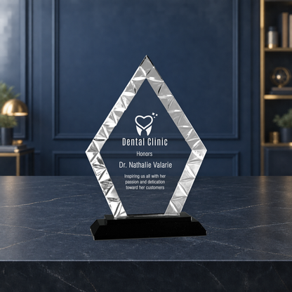Personalized Diamond Glass Award on Black Base – Custom Engraved Award Plaque