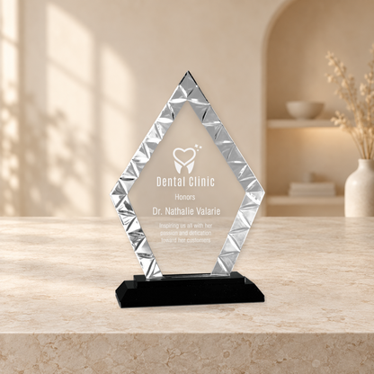 Personalized Diamond Glass Award on Black Base – Custom Engraved Award Plaque