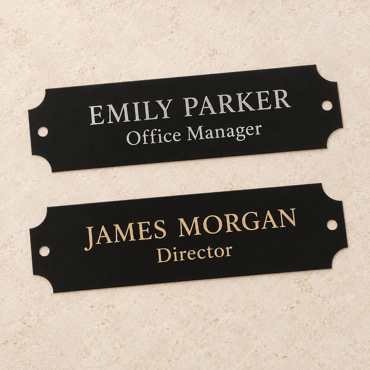 Engraved Black Perpetual Plaque Plates, Brass or Aluminum, 2 1/2" x 7/8", 2 1/2" x 1", 3 1/4" x 1"
