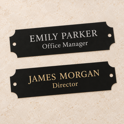 Engraved Black Perpetual Plaque Plates, Brass or Aluminum, 2 1/2" x 7/8", 2 1/2" x 1", 3 1/4" x 1"
