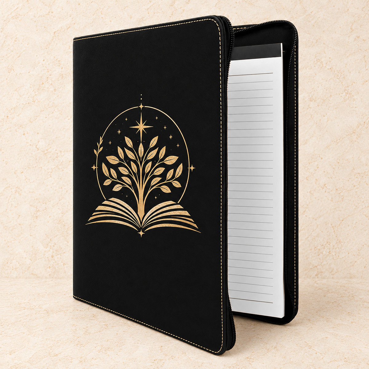 Engraved Leatherette Portfolio with Zipper and Notepad, 9.5" x 12", Personalized Padfolio with Name or Logo