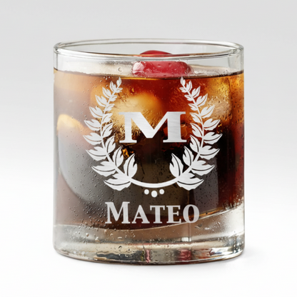 Personalized whiskey glass, custom name monogram bourbon glass