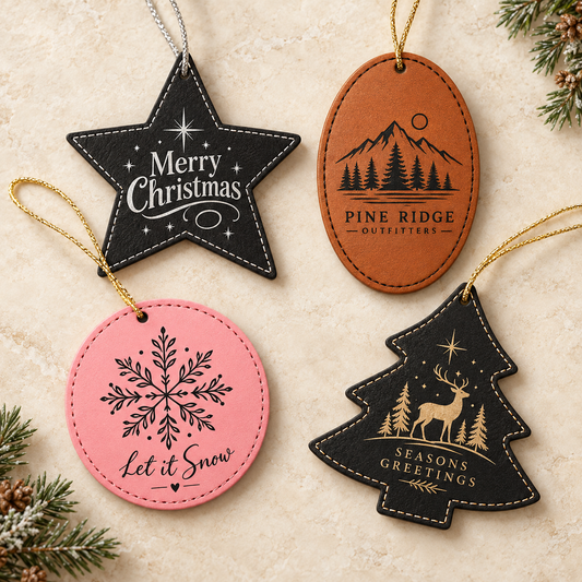 Engraved Leatherette Christmas Ornament — Personalized Ornament with Name or Logo