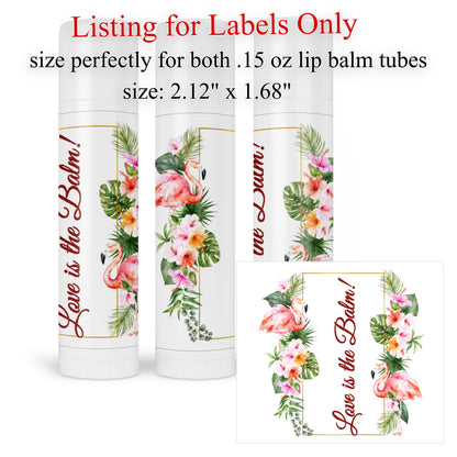 Flamingo Lip Balm Labels Hawaiian Wedding Party Stickers