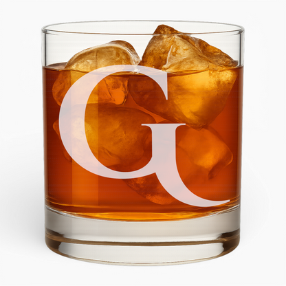 10.5 oz Whiskey Glass with Engraved Letter – Minimalist Design Alphabet