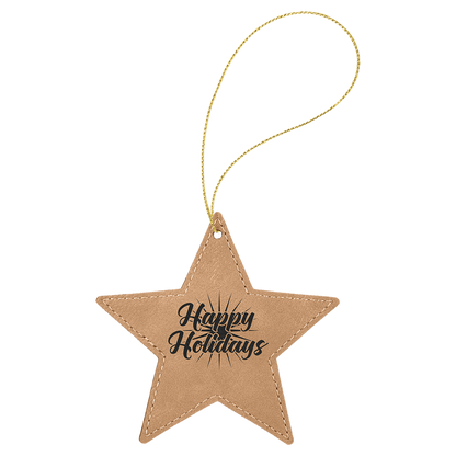 Light Brown engraved leatherette star Christmas ornament