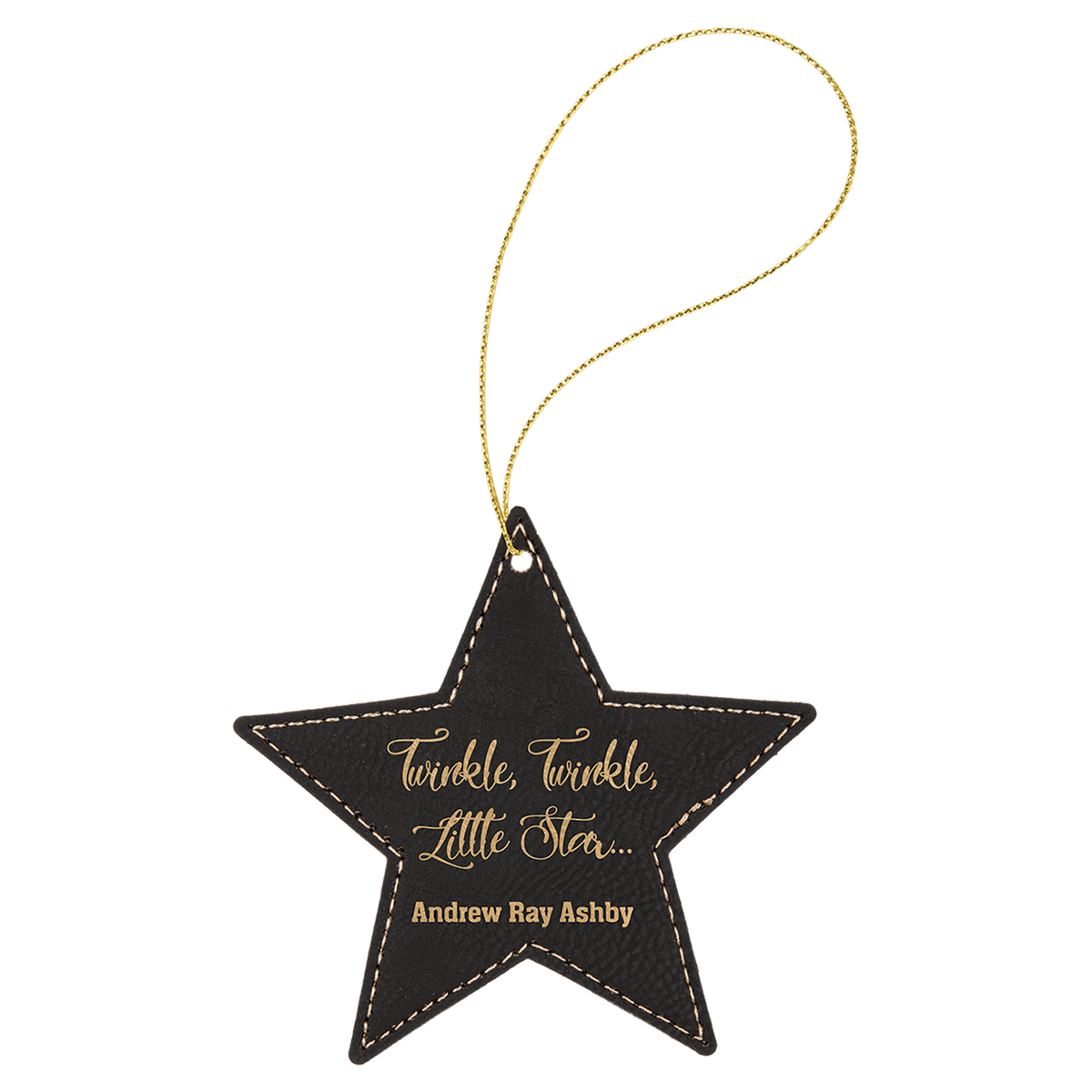 Black/Gold engraved leatherette star Christmas ornament