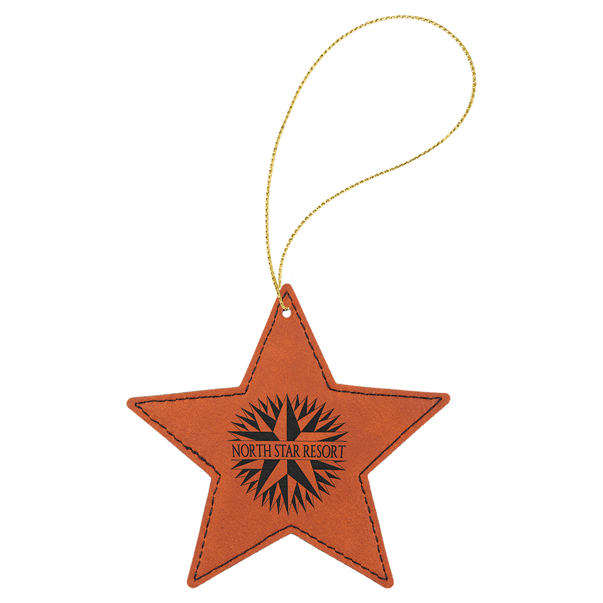 Rawhide engraved leatherette star Christmas ornament