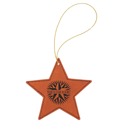 Rawhide engraved leatherette star Christmas ornament
