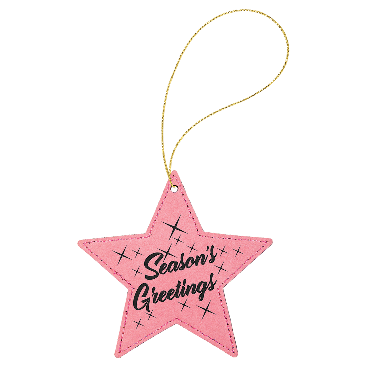 Pink engraved leatherette star Christmas ornament