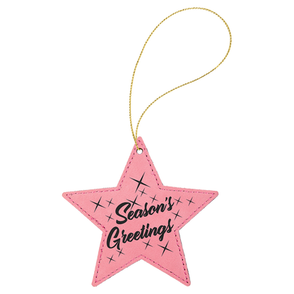 Pink engraved leatherette star Christmas ornament