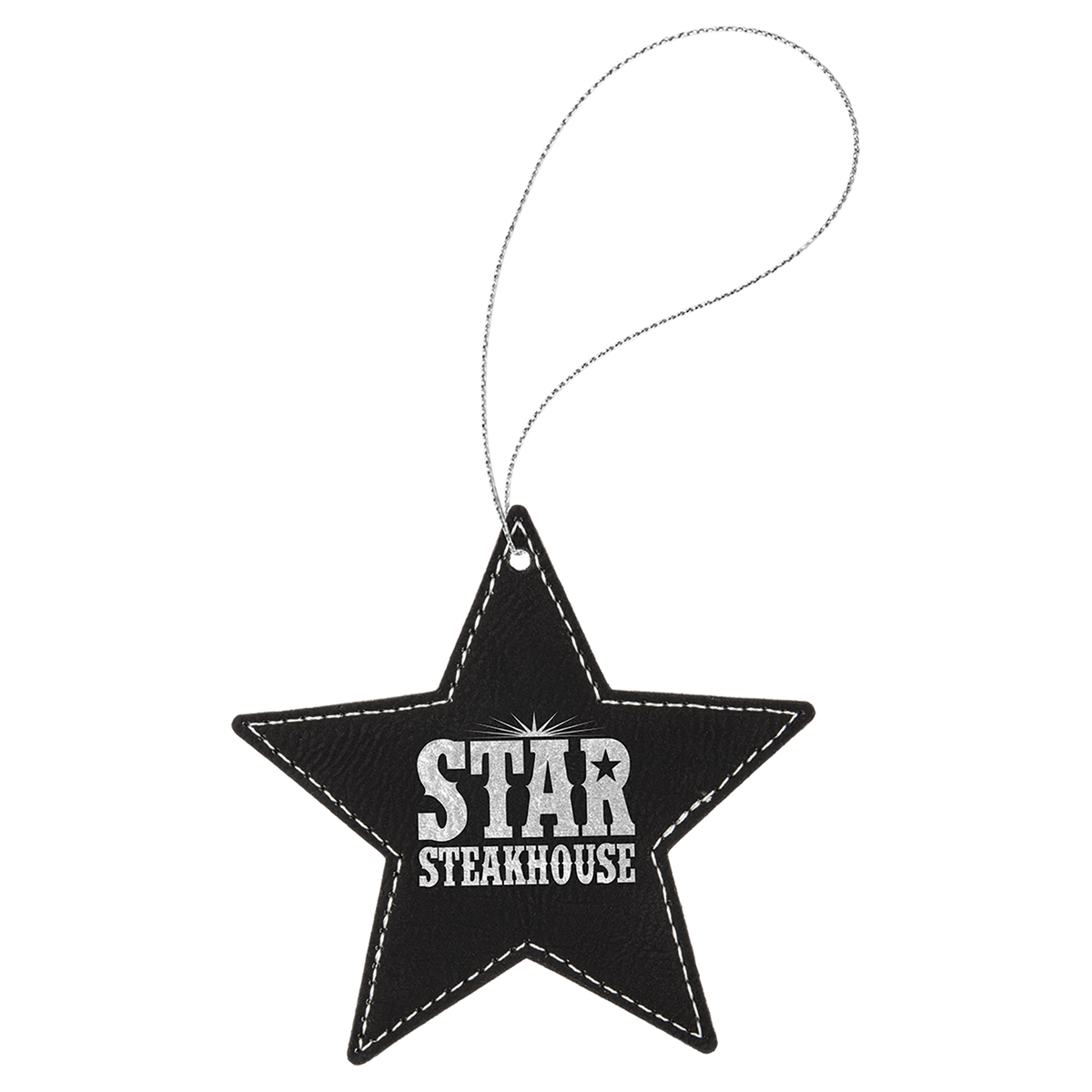Black/Silver engraved leatherette star Christmas ornament