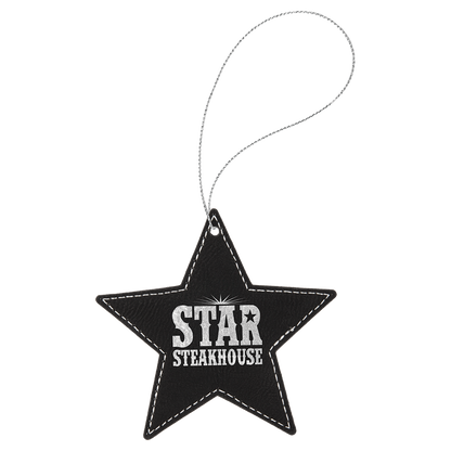 Black/Silver engraved leatherette star Christmas ornament