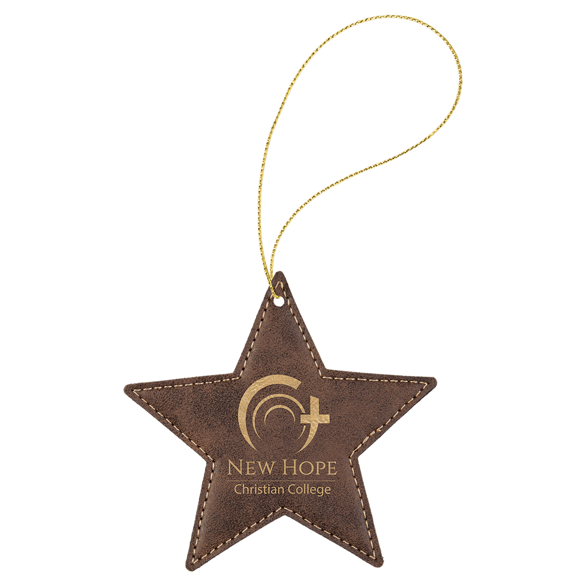 Rustic/Gold engraved leatherette star Christmas ornament