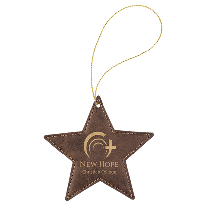 Rustic/Gold engraved leatherette star Christmas ornament