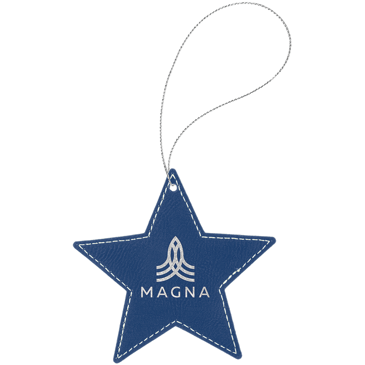 Blue/Silver engraved leatherette star Christmas ornament