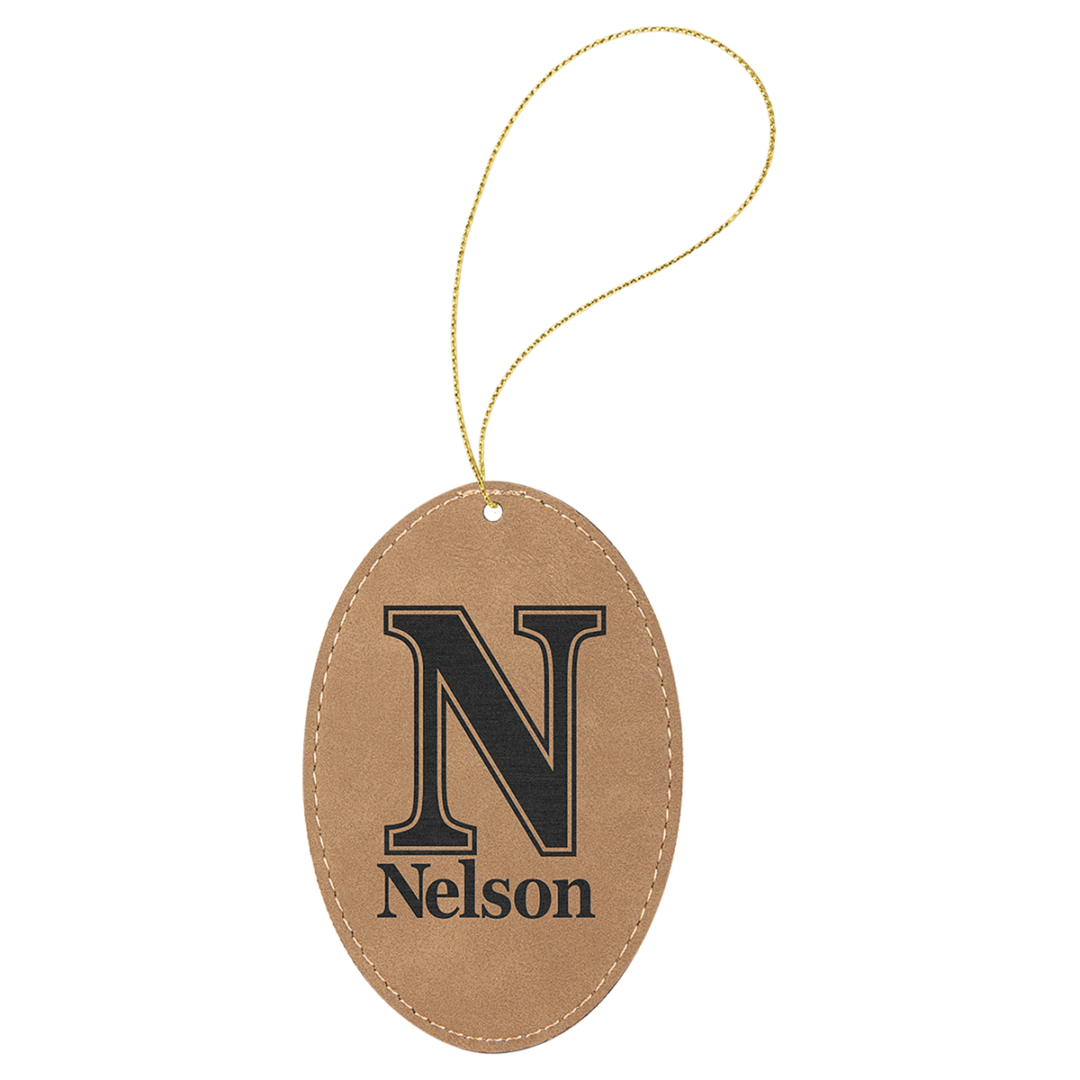 Light Brown engraved leatherette oval Christmas ornament