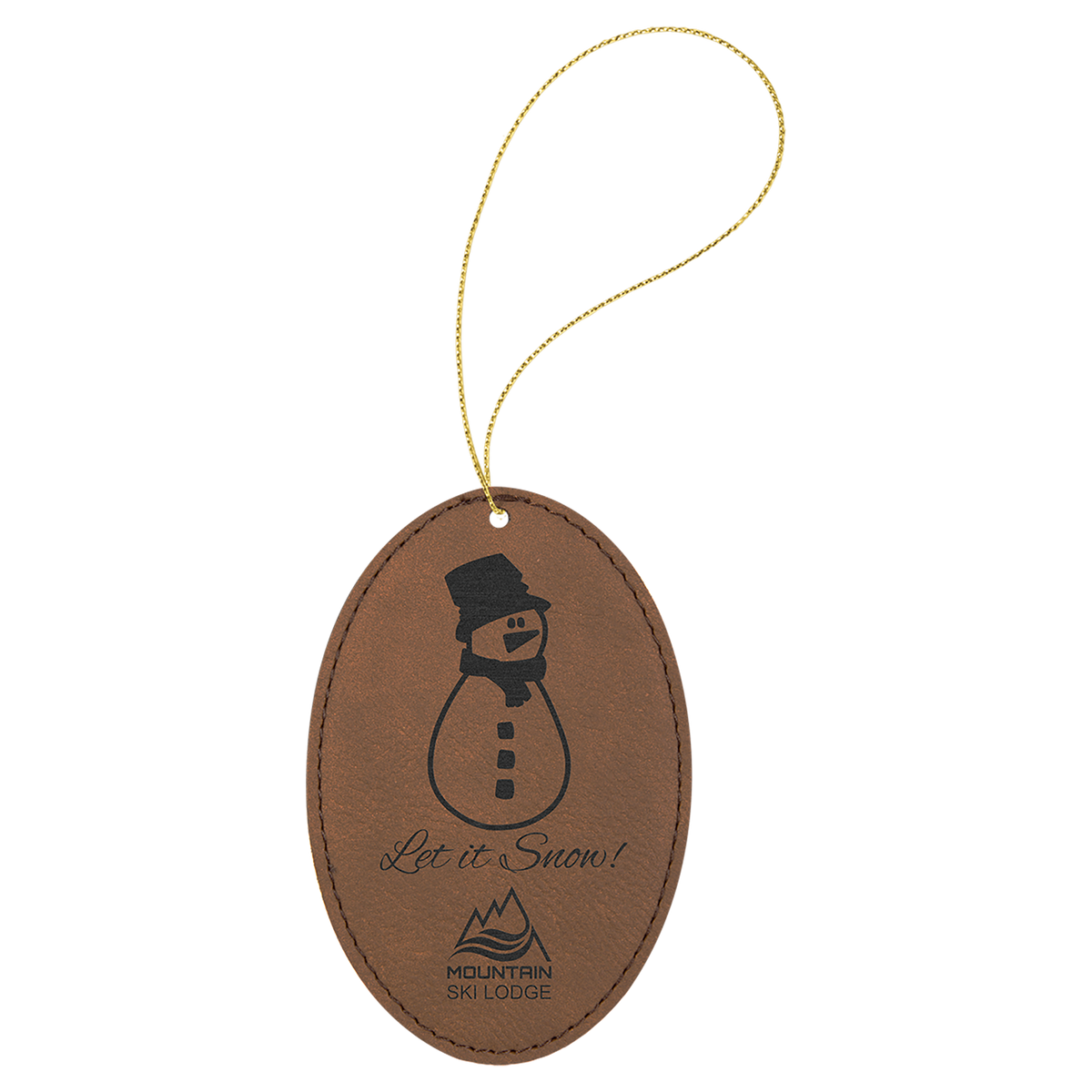 Dark Brown engraved leatherette oval Christmas ornament