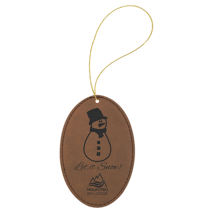 Dark Brown engraved leatherette oval Christmas ornament