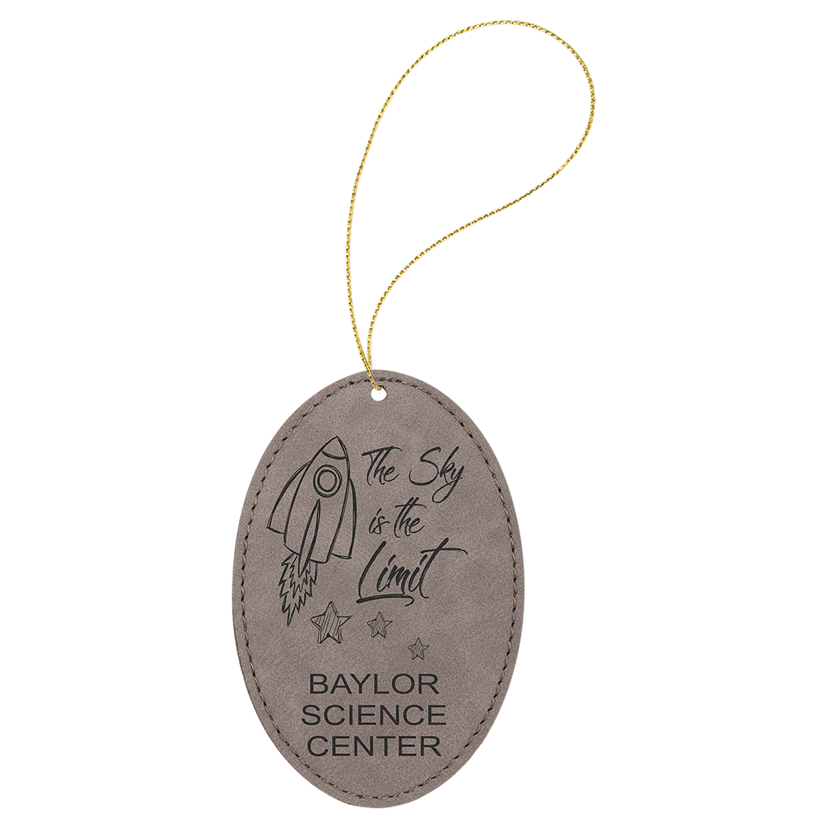 Gray engraved leatherette oval Christmas ornament