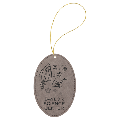 Gray engraved leatherette oval Christmas ornament