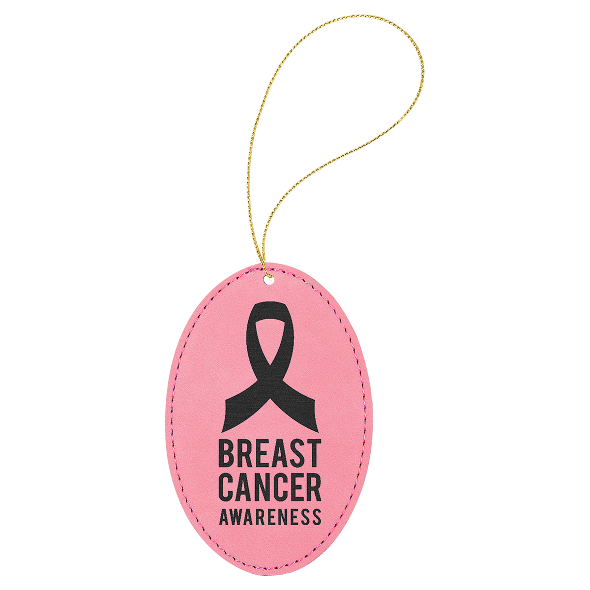 Pink engraved leatherette oval Christmas ornament