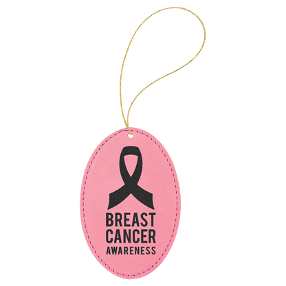 Pink engraved leatherette oval Christmas ornament
