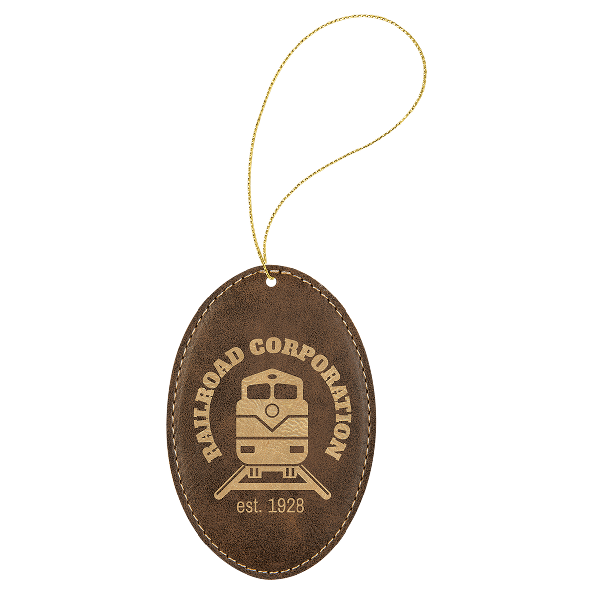 Rustic/Gold engraved leatherette oval Christmas ornament