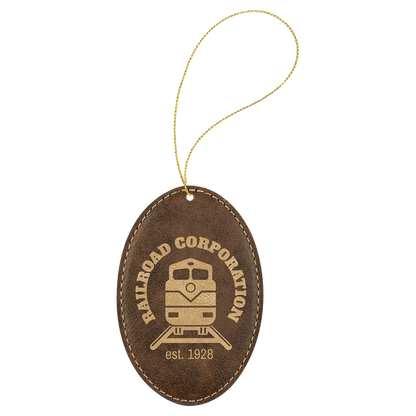 Rustic/Gold engraved leatherette oval Christmas ornament
