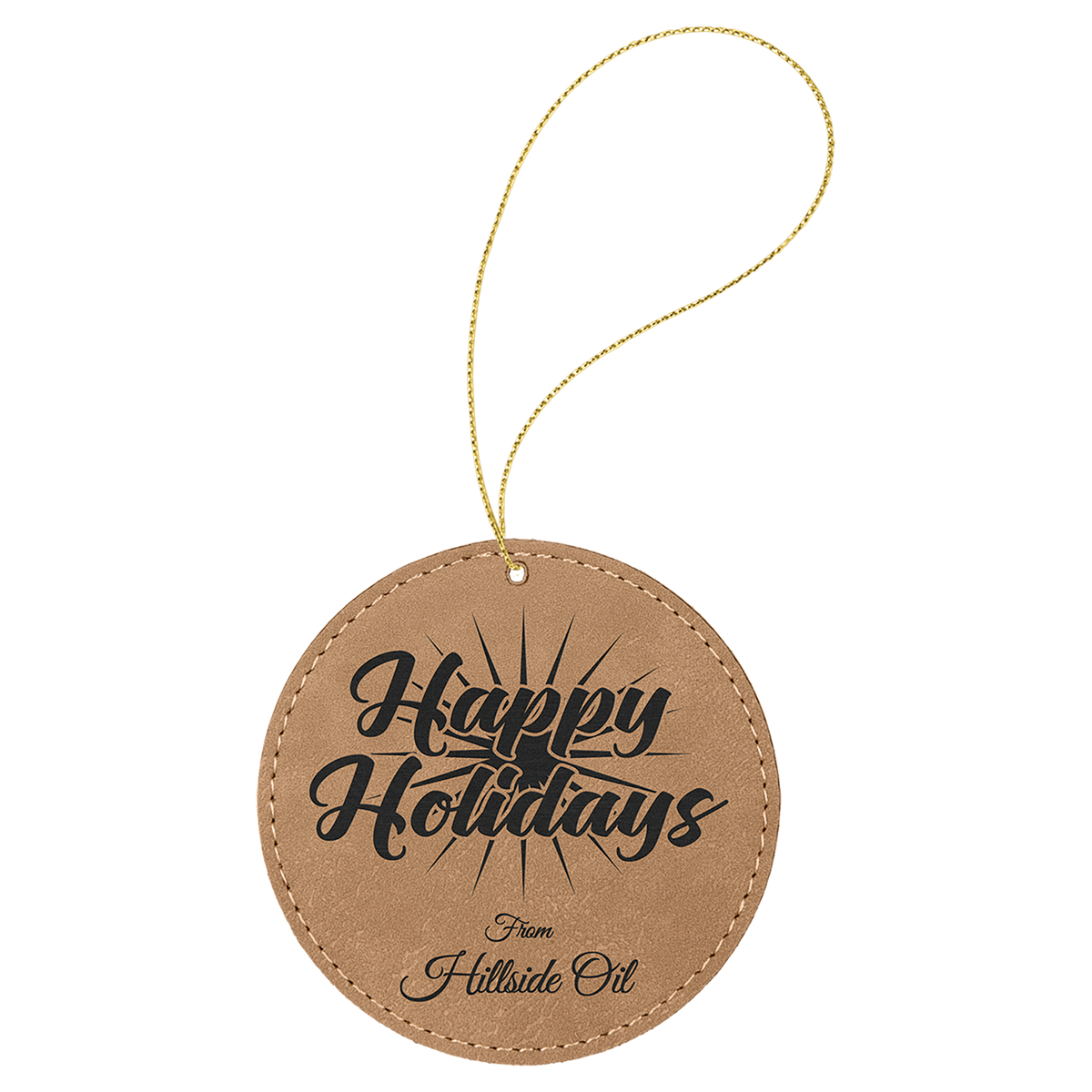 Light Brown engraved leatherette round Christmas ornament