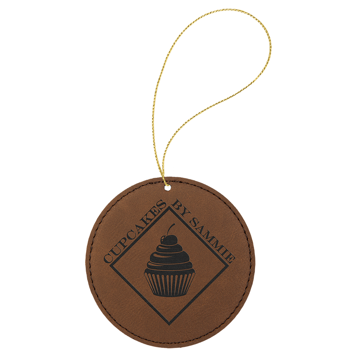 Dark Brown engraved leatherette round Christmas ornament