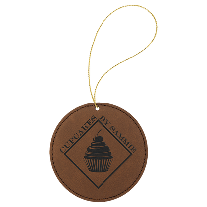 Dark Brown engraved leatherette round Christmas ornament