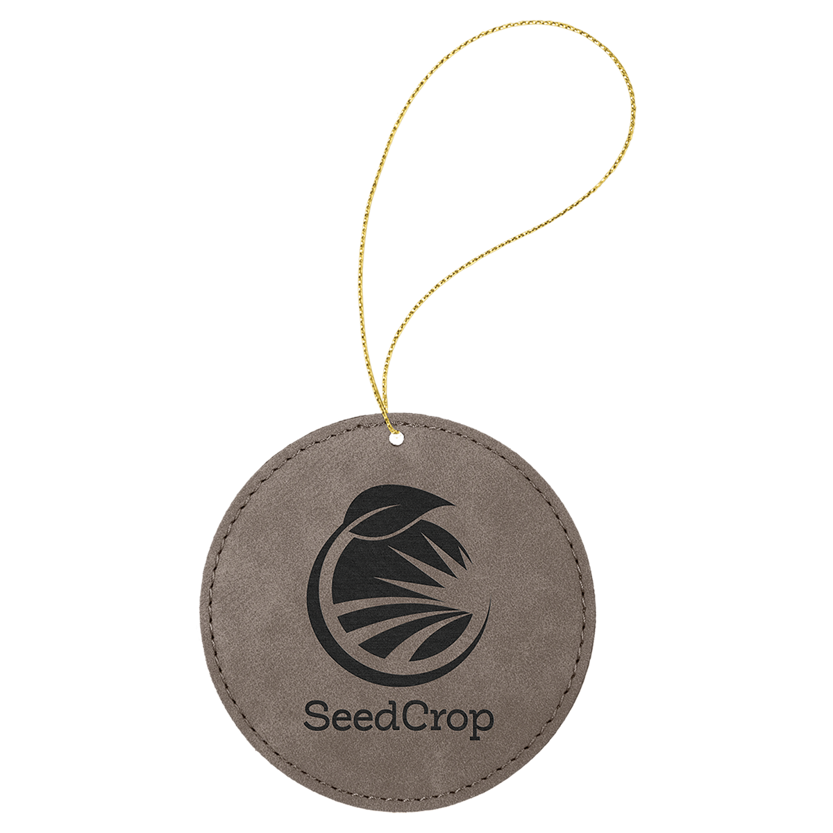 Gray engraved leatherette round Christmas ornament