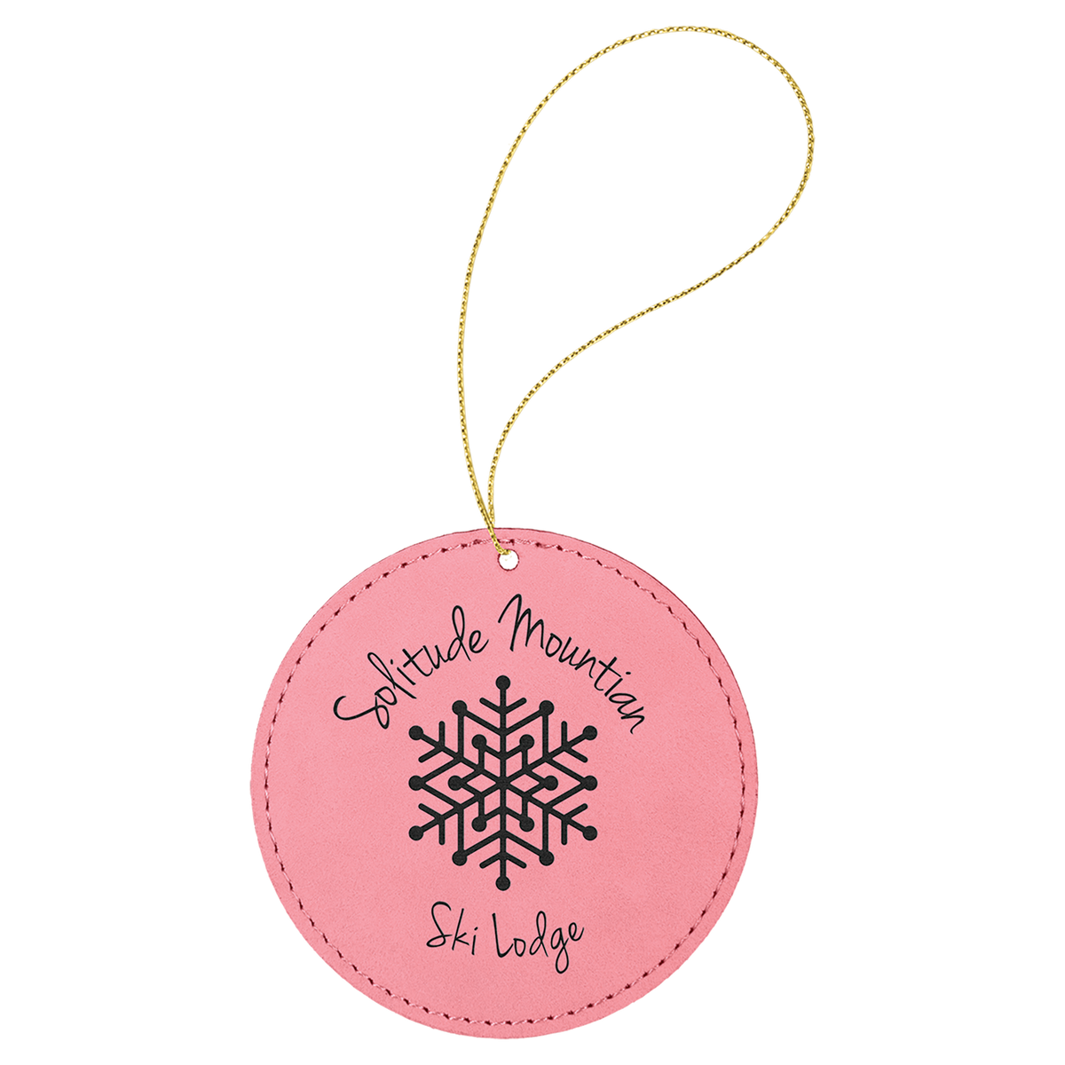 Pink engraved leatherette round Christmas ornament