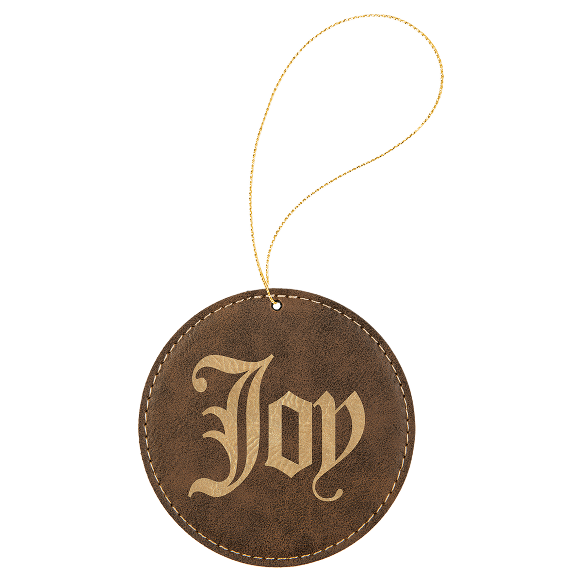 Rustic/Gold engraved leatherette round Christmas ornament