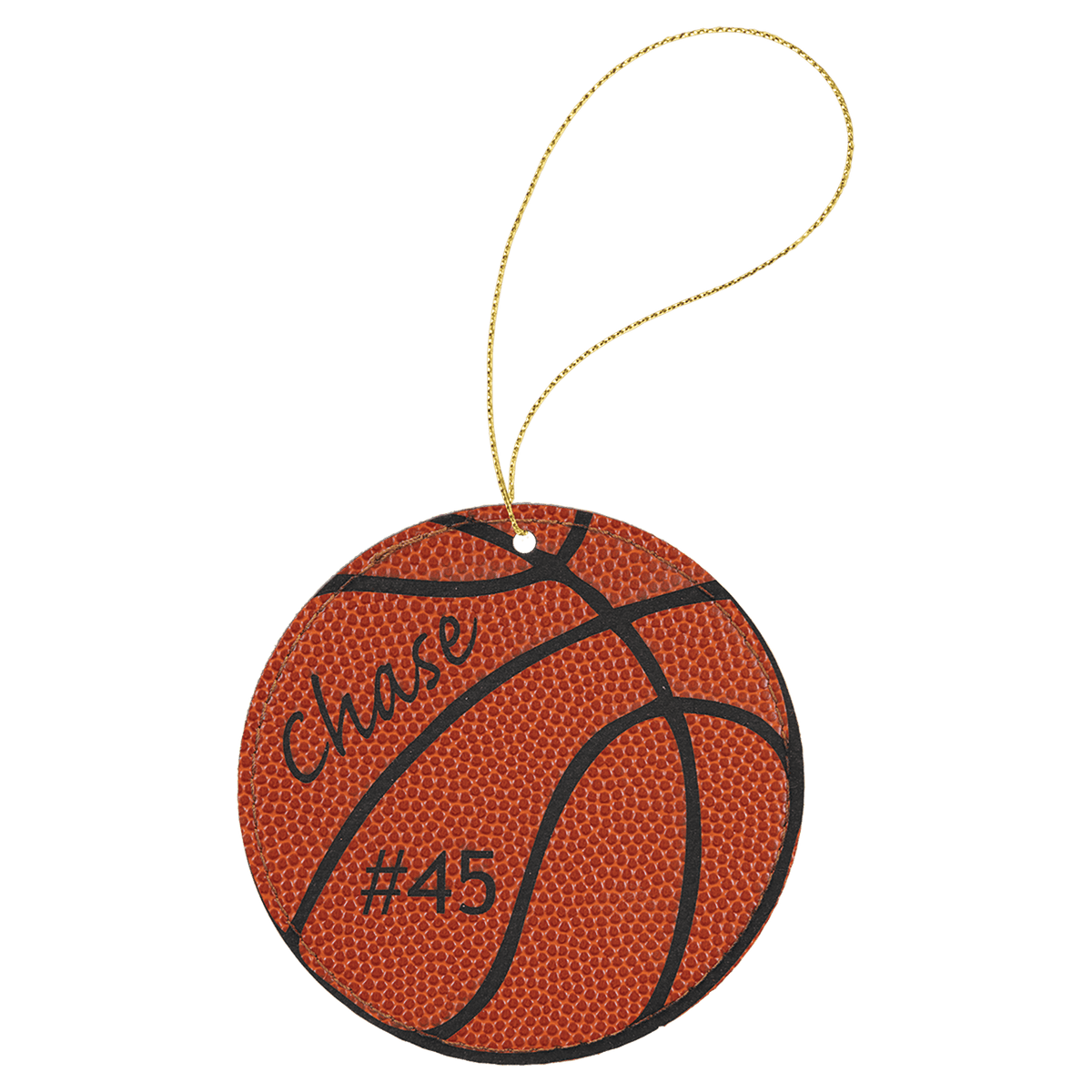 Basketball engraved leatherette Christmas ornament