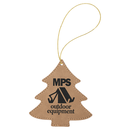 Light Brown engraved leatherette tree Christmas ornament