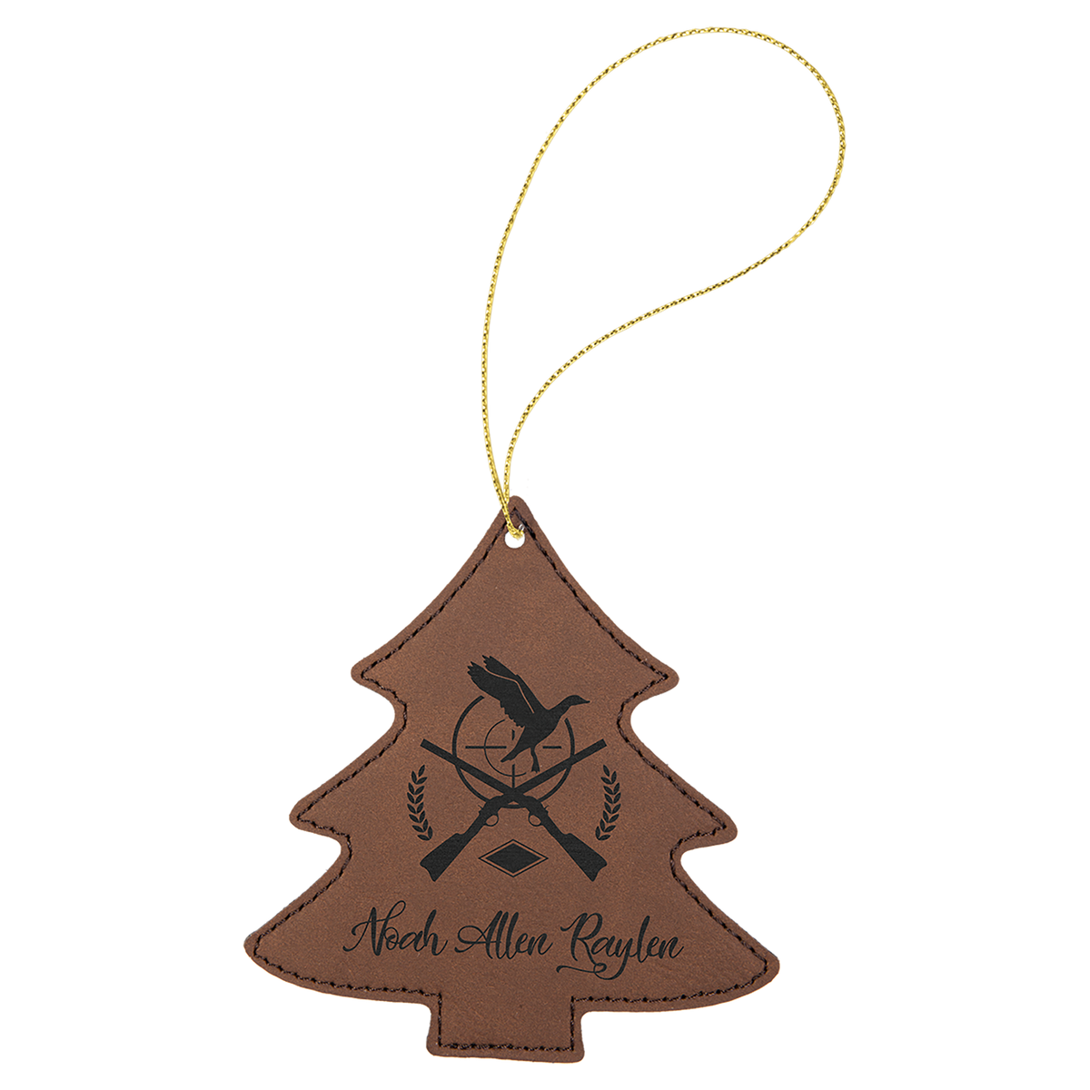 Dark Brown engraved leatherette tree Christmas ornament