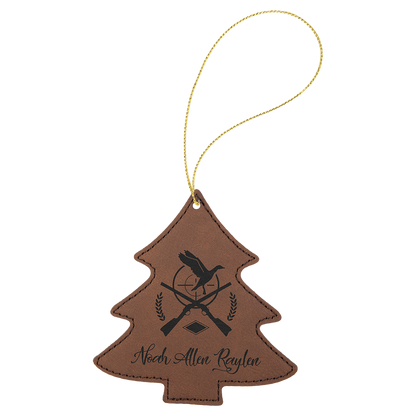 Dark Brown engraved leatherette tree Christmas ornament