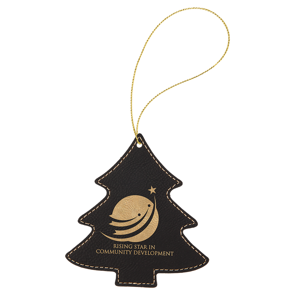Black/Gold engraved leatherette tree Christmas ornament