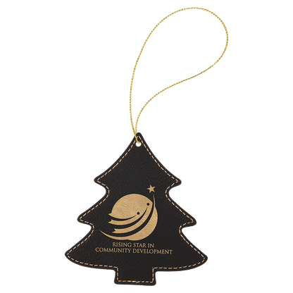 Black/Gold engraved leatherette tree Christmas ornament