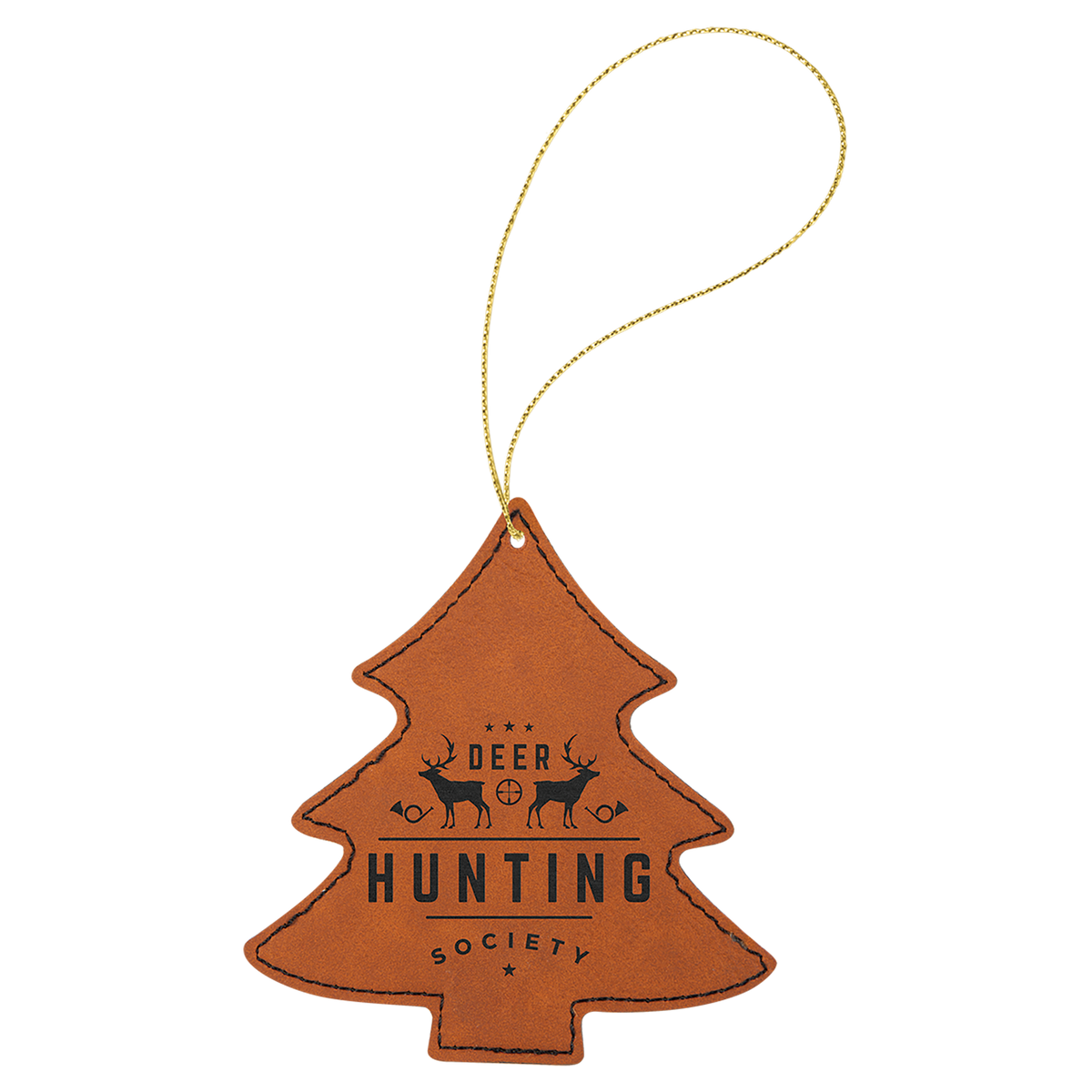 Rawhide engraved leatherette tree Christmas ornament