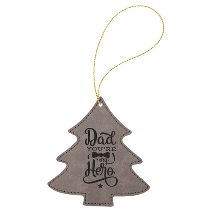 Gray engraved leatherette tree Christmas ornament
