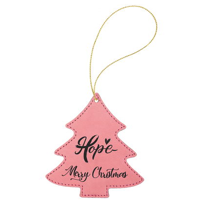 Pink engraved leatherette tree Christmas ornament
