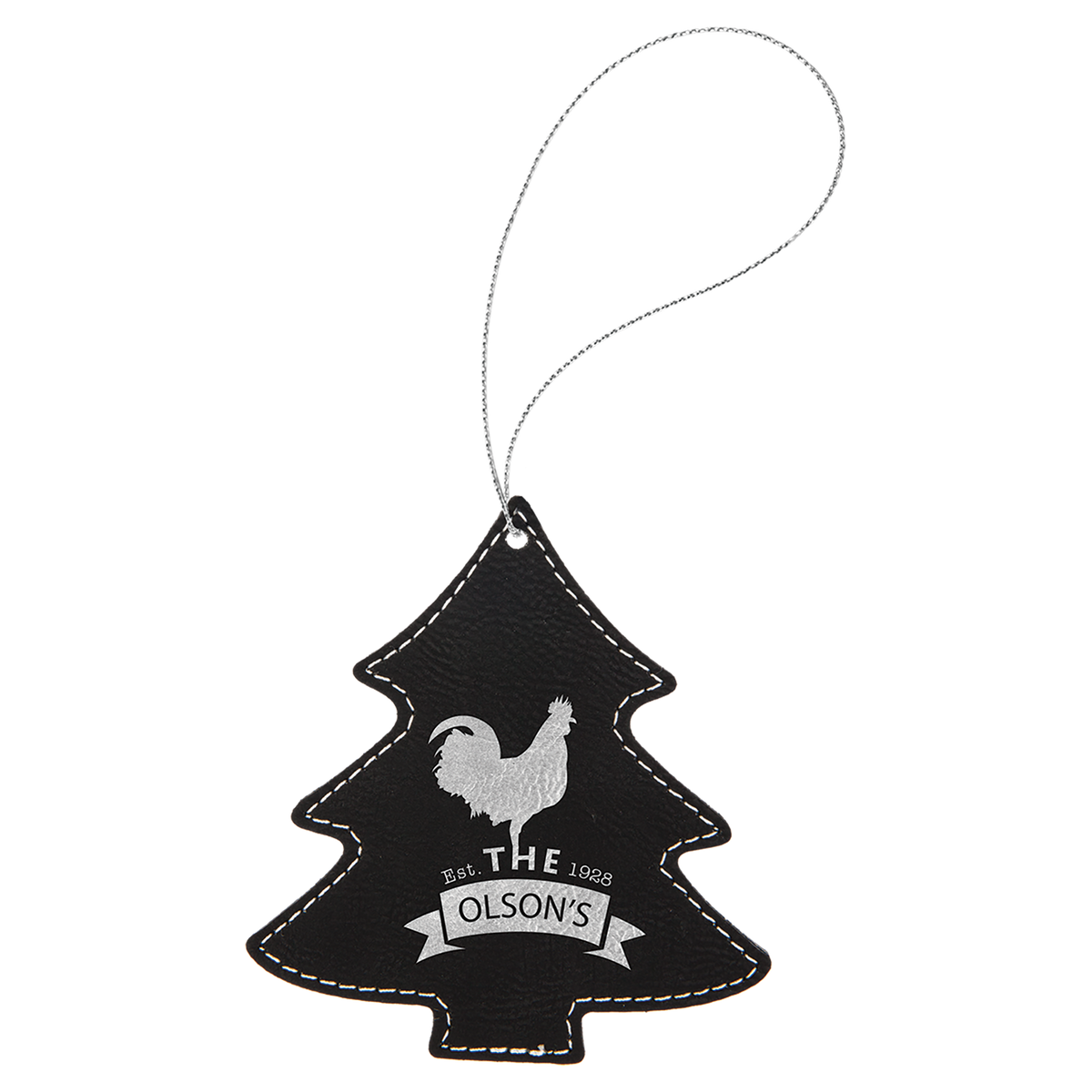 Black/Silver engraved leatherette tree Christmas ornament